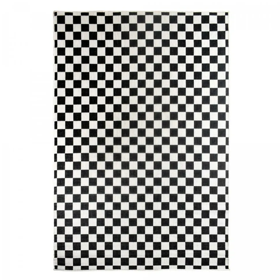 UNAMOURDETAPIS - Tapis extérieur, kilim reversible 160x230 motif damier a reversible noir et blanc