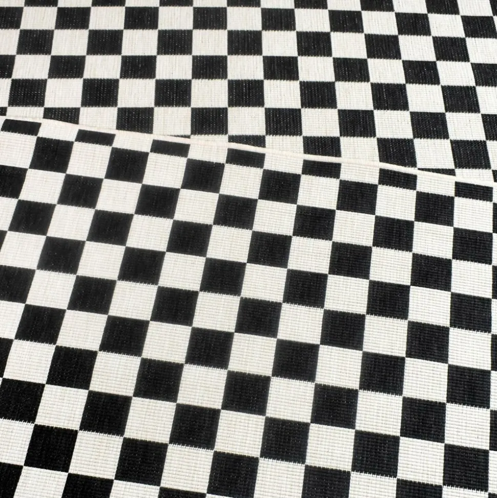 UNAMOURDETAPIS - Tapis extérieur, kilim reversible 160x230 motif damier a reversible noir et blanc