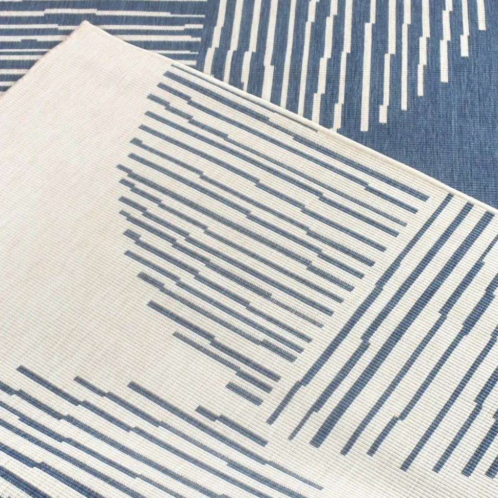UNAMOURDETAPIS - Tapis extérieur, kilim reversible 120x170 av reversible bleu et crème
