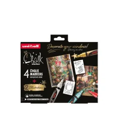 UNI BALL - Coffret de 4 marqueurs à craie Chalk Marker PWE5M - 4 coloris de Noël