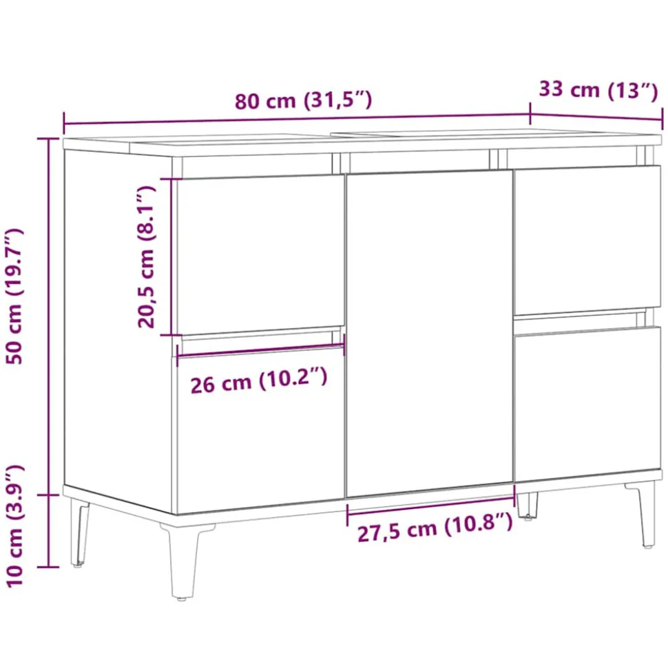 VIDAXL - Armoire d'évier chêne artisanal 80x33x60 cm bois d'ingénierie