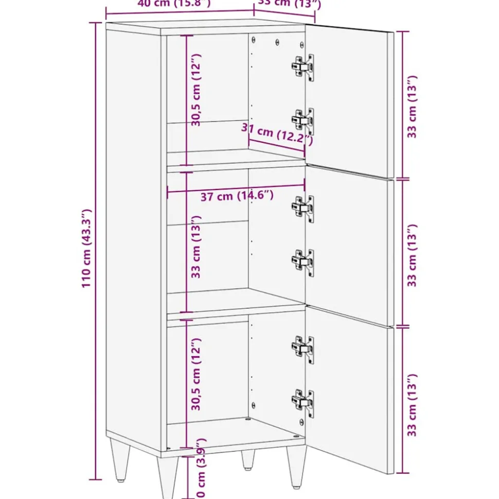 VIDAXL - Buffet 40x33x110 cm bois de manguier massif