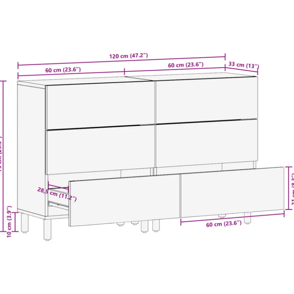 VIDAXL - Buffets 2 pcs noir 60x33x75 cm bois d'ingénierie