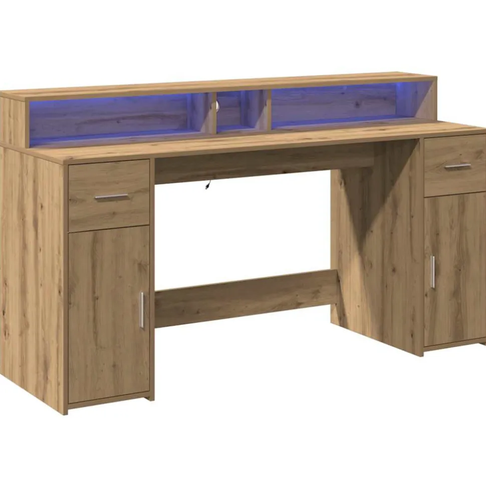 VIDAXL - Bureau avec lumières led chêne artisanal bois d'ingénierie