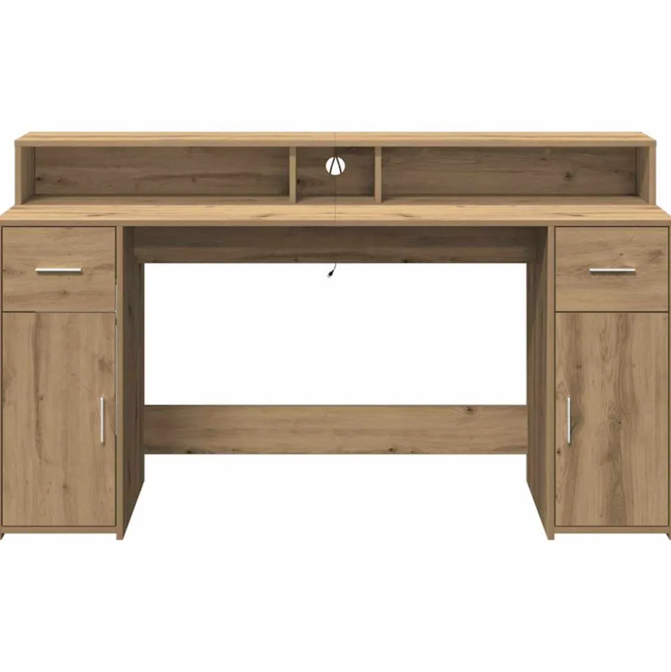 VIDAXL - Bureau avec lumières led chêne artisanal bois d'ingénierie