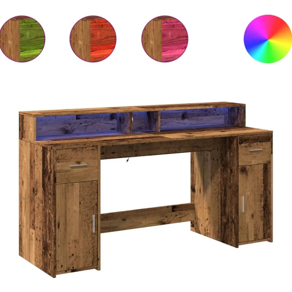 VIDAXL - Bureau avec lumières led vieux bois bois d'ingénierie