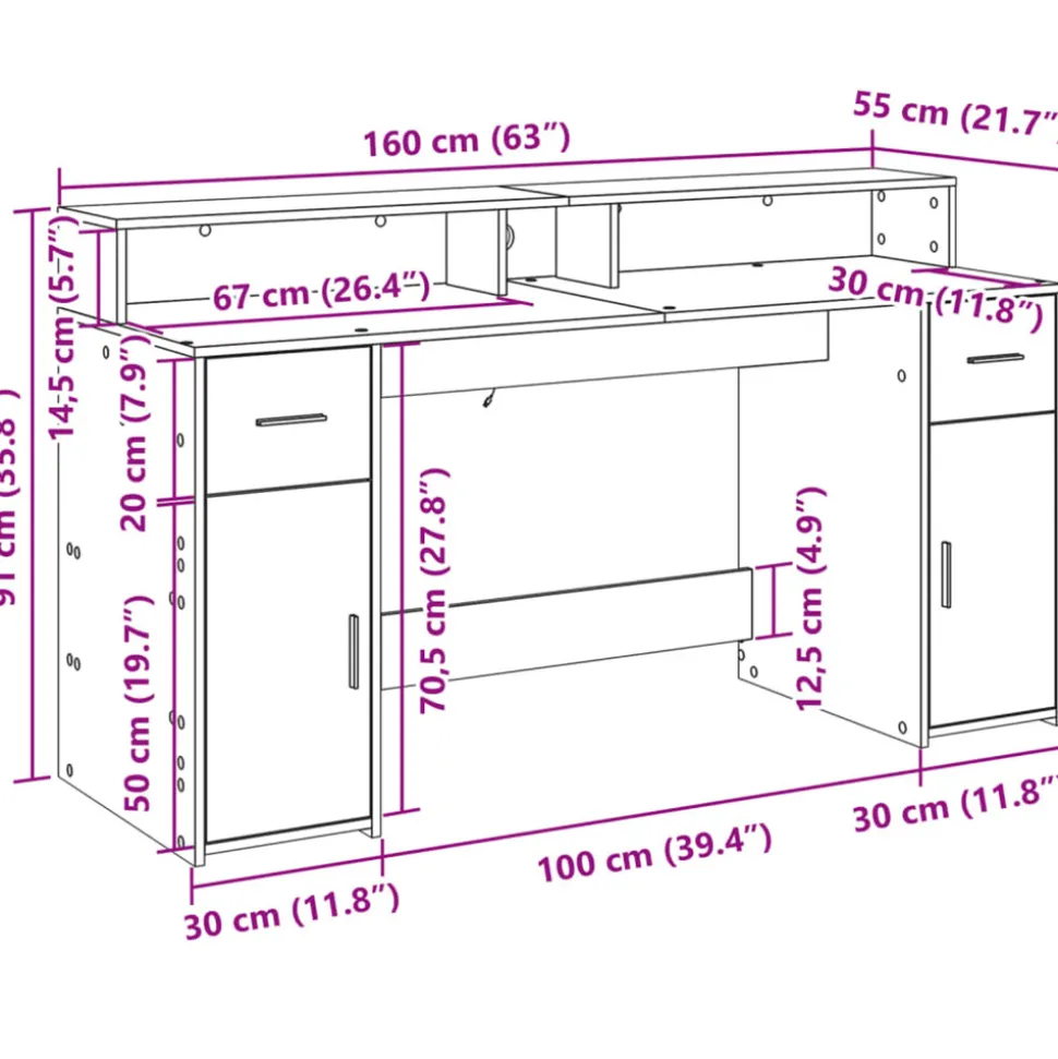 VIDAXL - Bureau avec lumières led vieux bois bois d'ingénierie