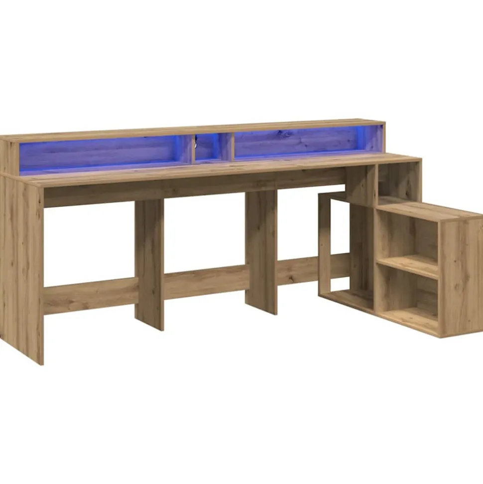 VIDAXL - Bureau avec lumières led chêne artisanal bois d'ingénierie