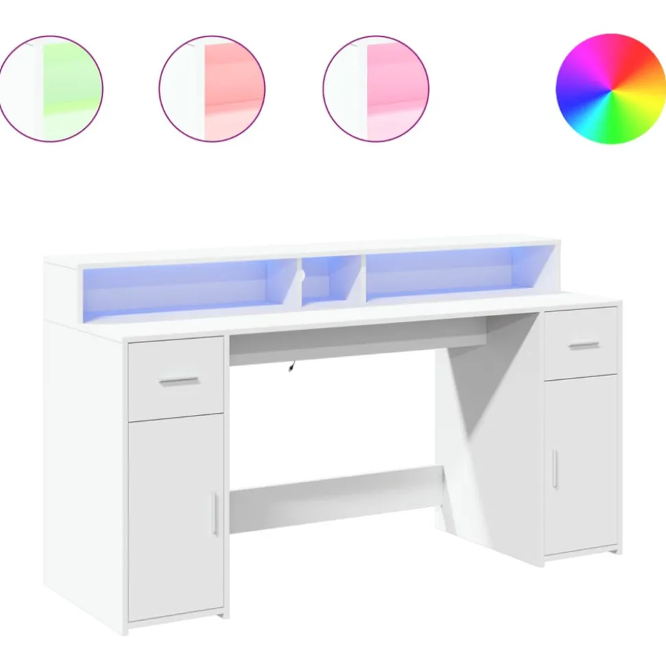 VIDAXL - Bureau avec lumières led blanc 160x55x91 cm bois d'ingénierie