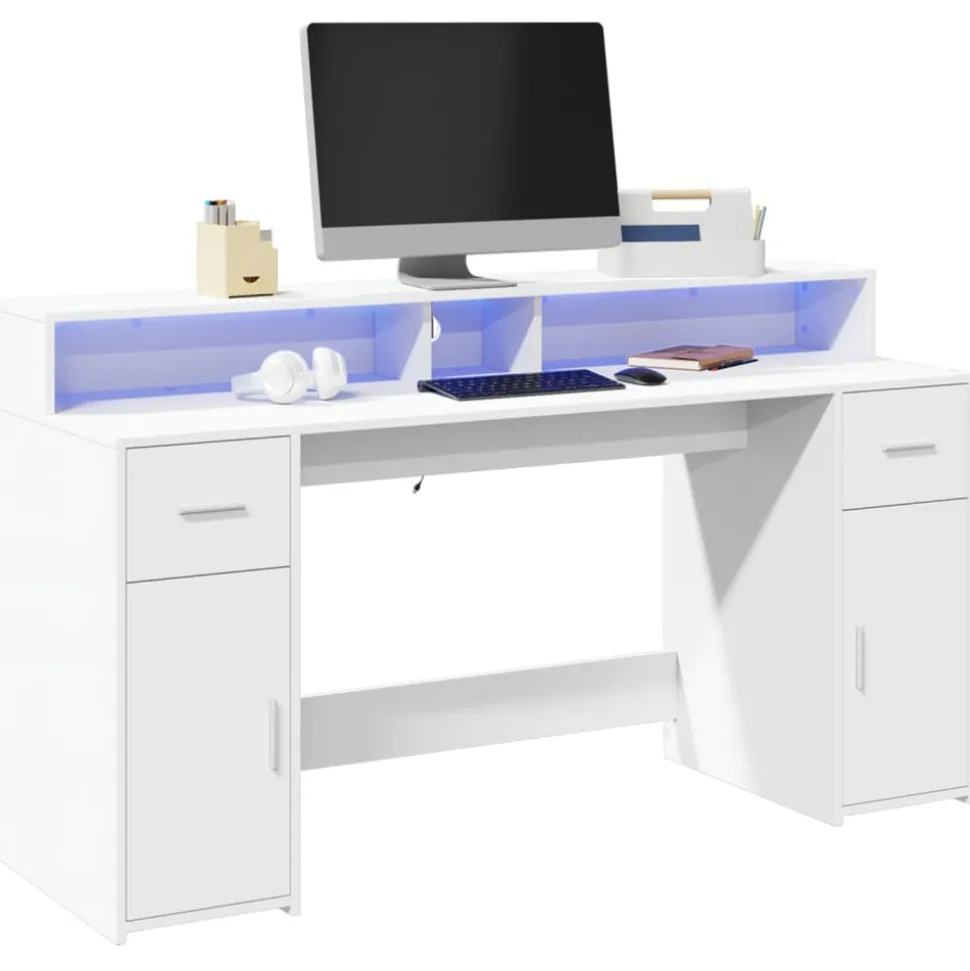 VIDAXL - Bureau avec lumières led blanc 160x55x91 cm bois d'ingénierie