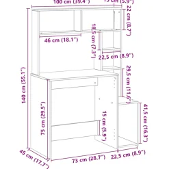VIDAXL - Bureau avec étagères chêne fumé 100x45x140 cm bois d'ingénierie