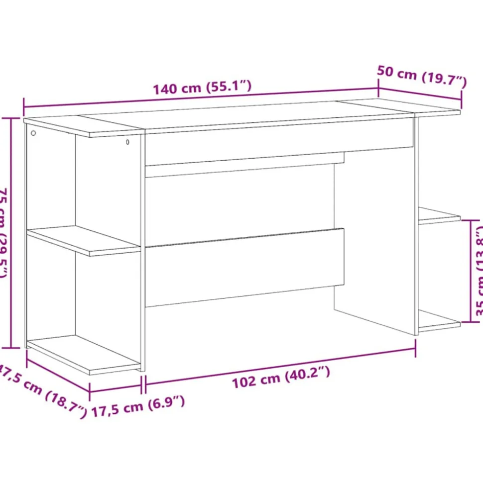VIDAXL - Bureau blanc 140x50x75 cm bois d'ingénierie