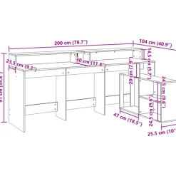 VIDAXL - Bureau et lumières led gris béton 200x104x91cm bois ingénierie