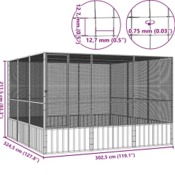 VIDAXL - Cage à oiseaux gris 302,5x324,5x211,5 cm acier galvanisé