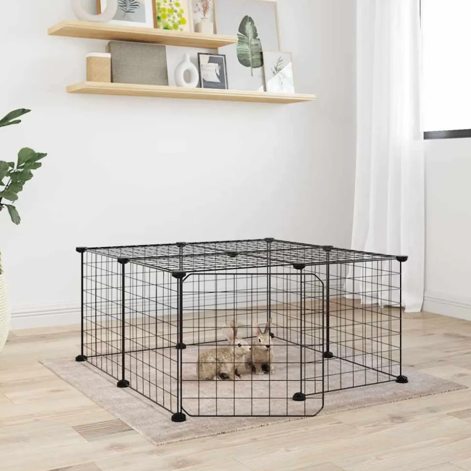 VIDAXL - Cage animaux de compagnie à 12 panneaux et porte noir 35x35 cm