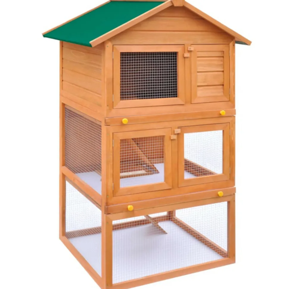 VIDAXL - Clapier d extérieur enclos pour petits animaux 3 niveaux bois
