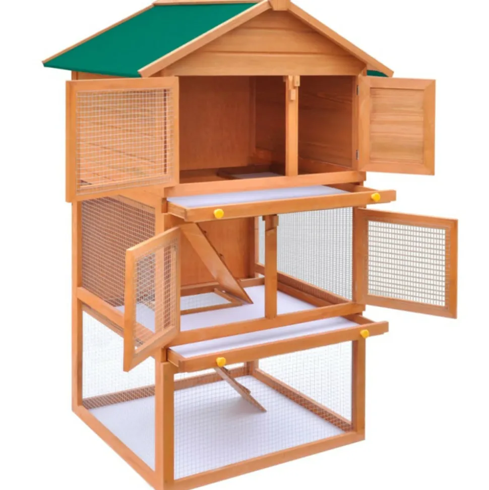 VIDAXL - Clapier d extérieur enclos pour petits animaux 3 niveaux bois