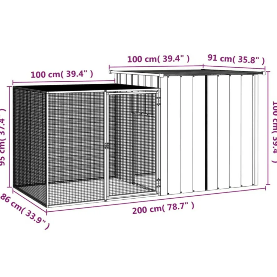 VIDAXL - Clapier gris 200x91x100 cm acier galvanisé