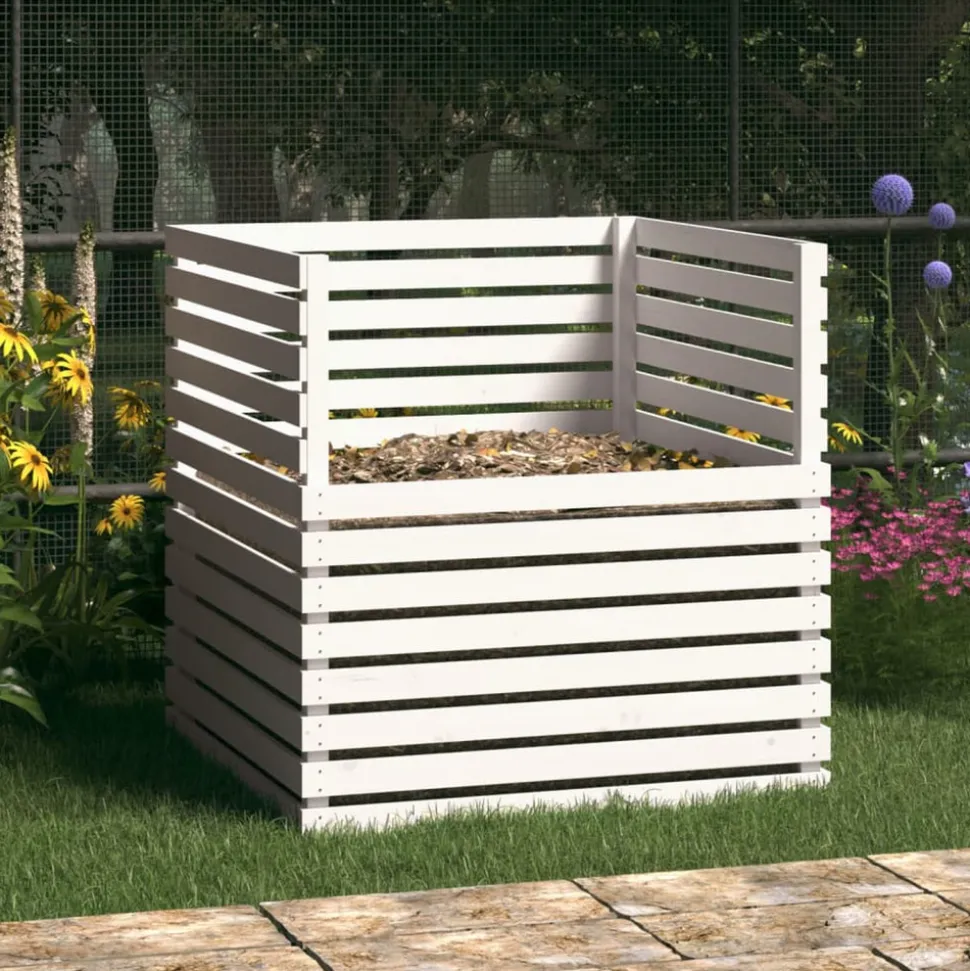 VIDAXL - Composteur blanc 100x100x102 cm bois massif de pin