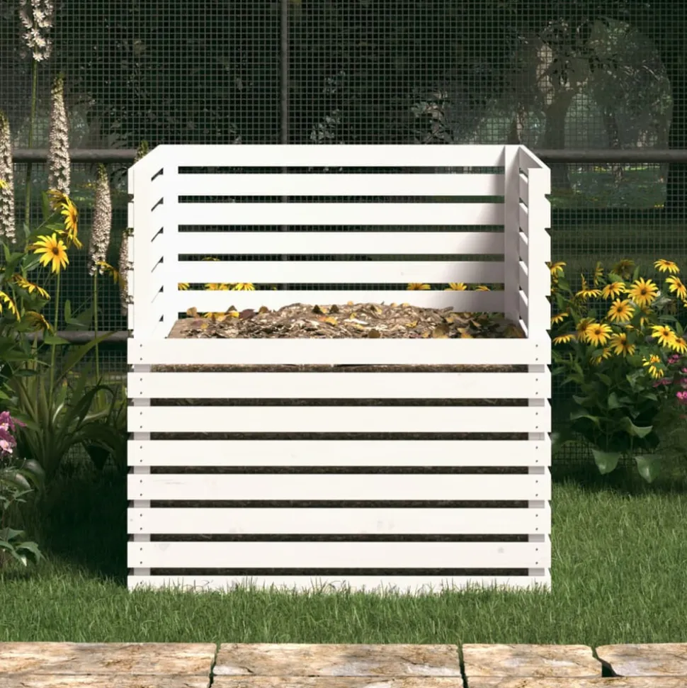 VIDAXL - Composteur blanc 100x100x102 cm bois massif de pin