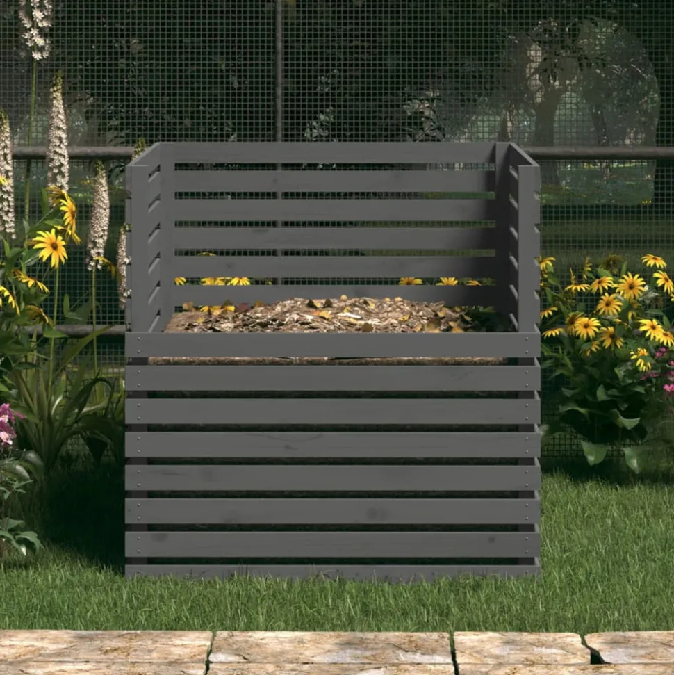 VIDAXL - Composteur gris 100x100x102 cm bois massif de pin