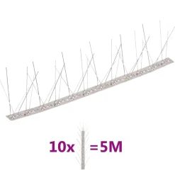 VIDAXL - Ensemble de 10 pointes à 5 rangées contre oiseaux inox 5 m