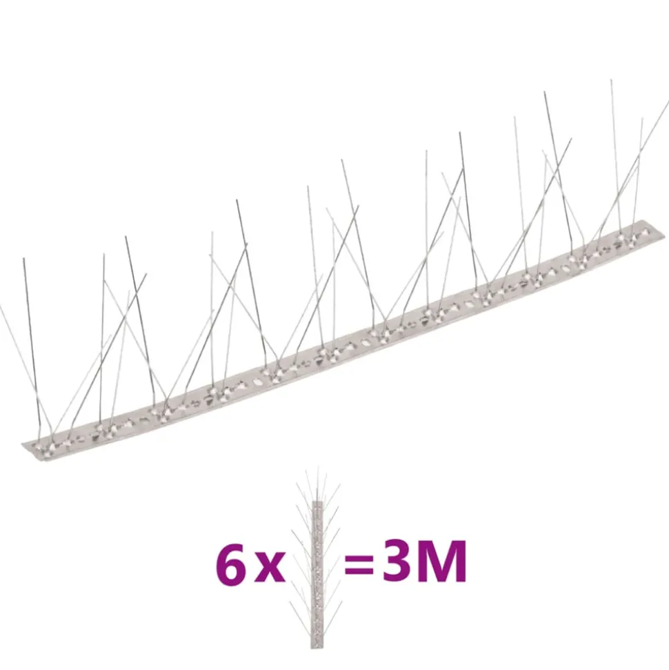 VIDAXL - Ensemble de 6 pointes à 5 rangées contre oiseaux inox 3 m