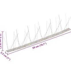 VIDAXL - Ensemble de 6 pointes à 5 rangées contre oiseaux inox 3 m