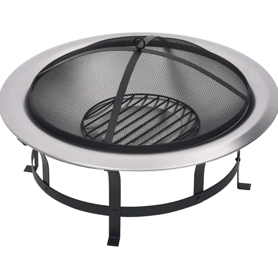 VIDAXL - Foyer extérieur avec gril en acier inoxydable 76 cm