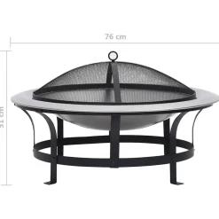 VIDAXL - Foyer extérieur avec gril en acier inoxydable 76 cm