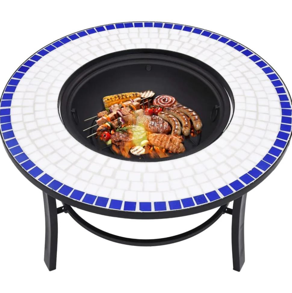 VIDAXL - Foyer mosaïque bleu et blanc 68 cm céramique