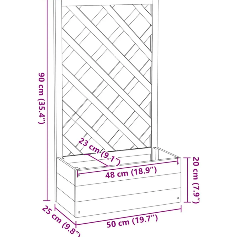 VIDAXL - Jardinière à treillis de jardin gris 50x25x90 cm bois de sapin