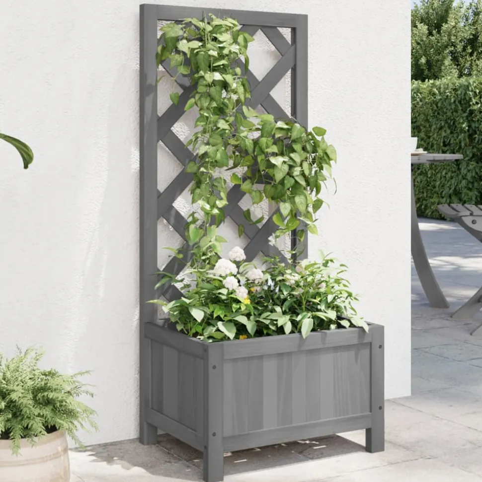 VIDAXL - Jardinière avec treillis gris bois massif de sapin
