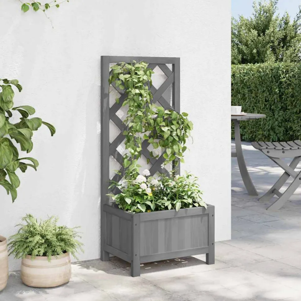 VIDAXL - Jardinière avec treillis gris bois massif de sapin