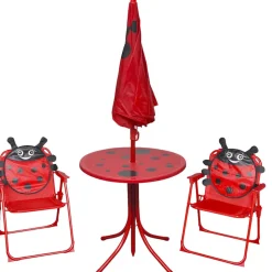 VIDAXL - Jeu de bistro avec parasol pour enfants 3 pcs rouge