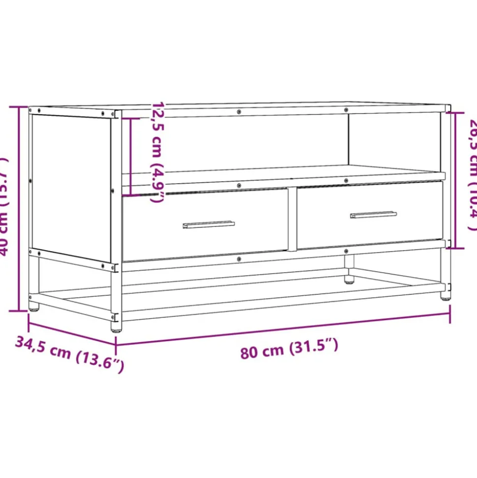 VIDAXL - Meuble tv chêne marron 80x34,5x40 cm bois d'ingénierie et métal