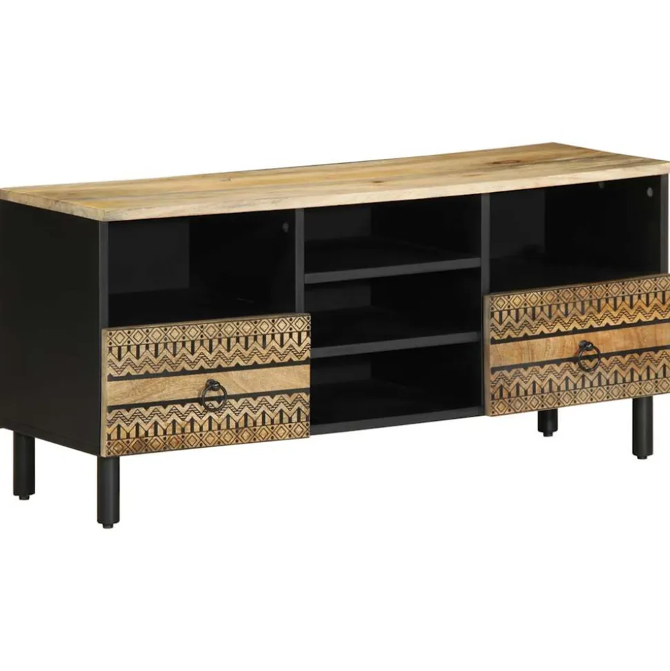 VIDAXL - Meuble tv noir 100x33,5x46 cm bois massif manguier brut