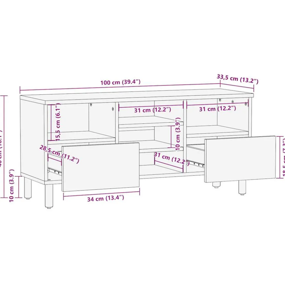 VIDAXL - Meuble tv noir 100x33,5x46 cm bois massif manguier brut