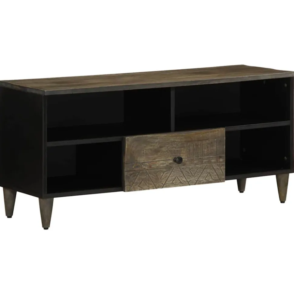 VIDAXL - Meuble tv noir 100x33x46 cm bois massif de manguier