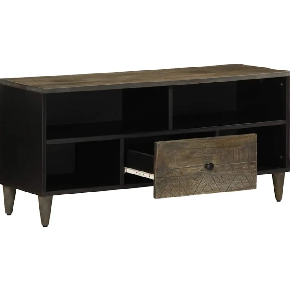 VIDAXL - Meuble tv noir 100x33x46 cm bois massif de manguier