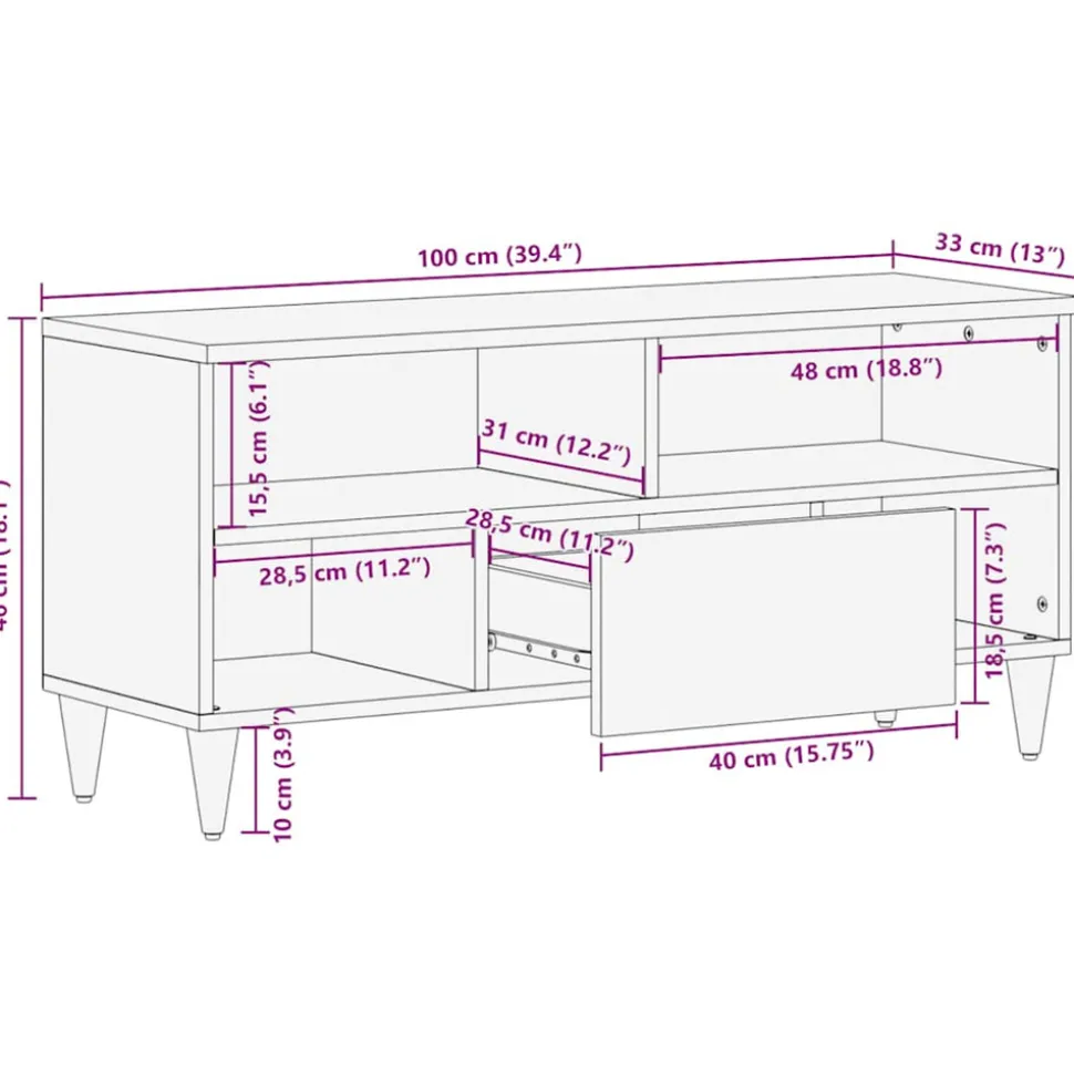 VIDAXL - Meuble tv noir 100x33x46 cm bois massif de manguier