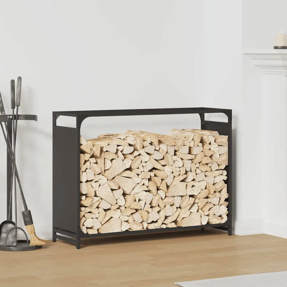 VIDAXL - Portant de bois chauffage noir 90x28x65 cm