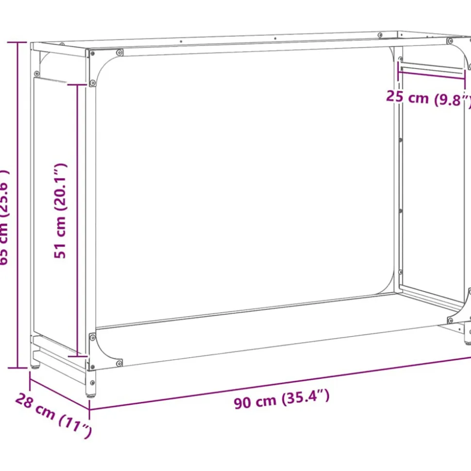 VIDAXL - Portant de bois chauffage noir 90x28x65 cm