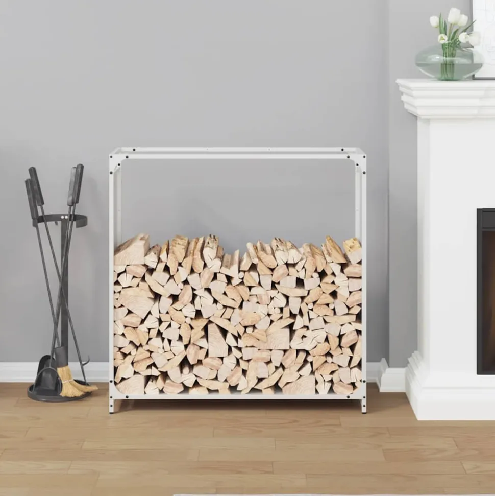 VIDAXL - Portant de bois chauffage blanc 90x28x90 cm