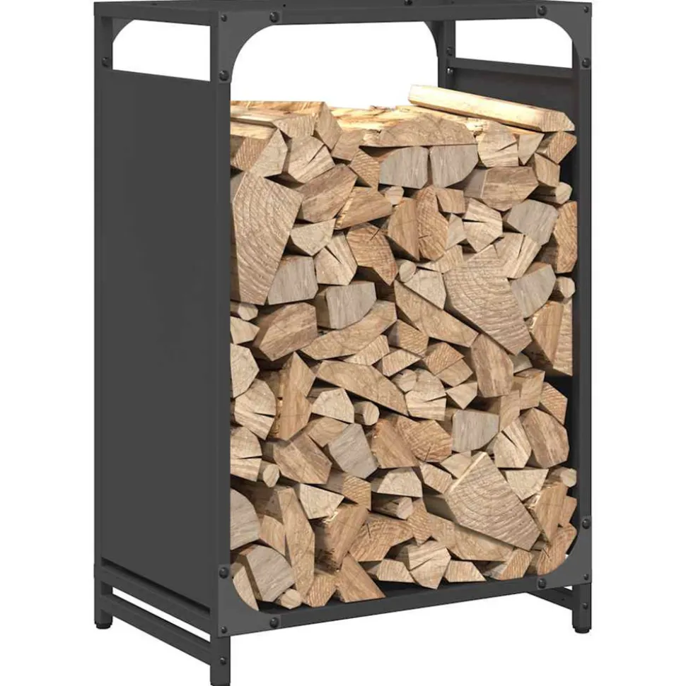 VIDAXL - Portant de bois chauffage noir 44x28x65 cm