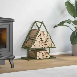 VIDAXL - Portant de bois chauffage vert olive 50x25x60 cm