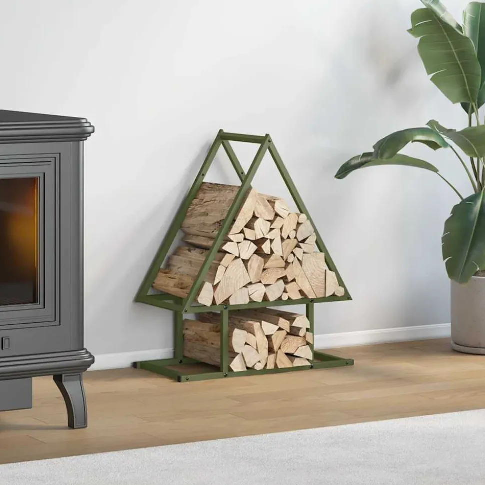 VIDAXL - Portant de bois chauffage vert olive 50x25x60 cm