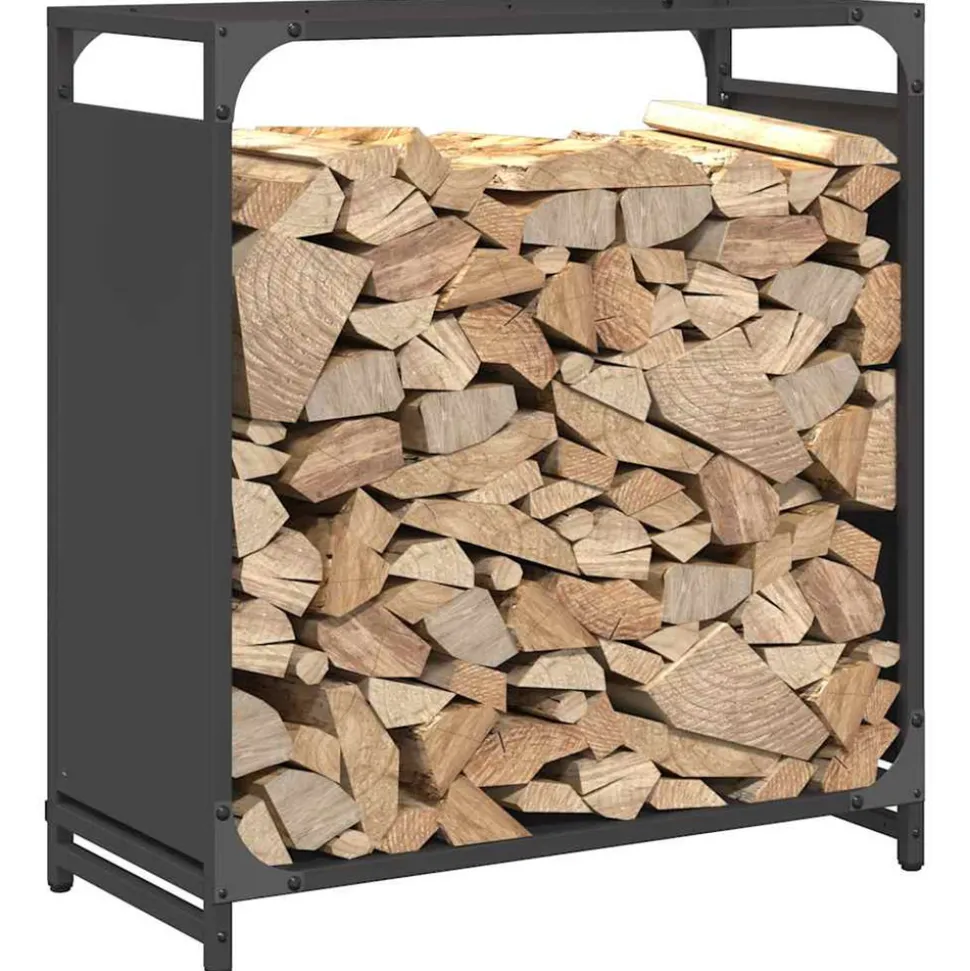 VIDAXL - Portant de bois chauffage noir 60x28x65 cm