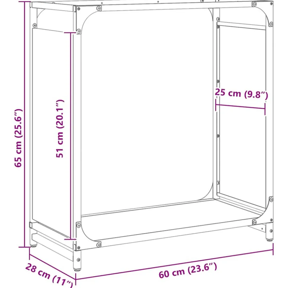 VIDAXL - Portant de bois chauffage noir 60x28x65 cm