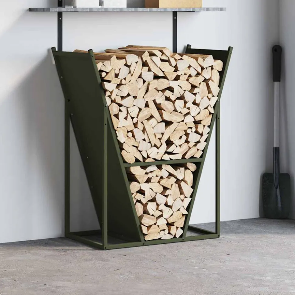 VIDAXL - Portant de bois chauffage vert olive 69,5x35x81 cm